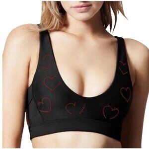 Strappy Black Sports Bra with Red Hearts by Beach Riot (~XS)